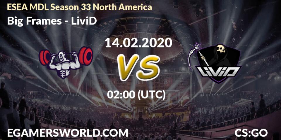Big Frames vs LiviD: Betting TIp, Match Prediction. 14.02.20. CS2 (CS:GO), ESEA MDL Season 33 North America