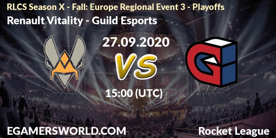 Renault Vitality vs Guild Esports: Betting TIp, Match Prediction. 27.09.2020 at 15:00. Rocket League, RLCS Season X - Fall: Europe Regional Event 3 - Playoffs