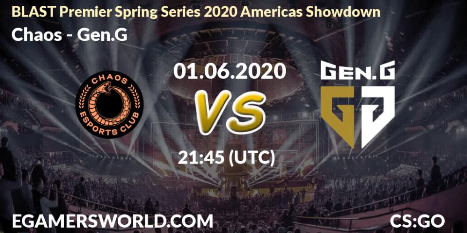 Chaos vs Gen.G: Betting TIp, Match Prediction. 01.06.2020 at 22:00. Counter-Strike (CS2), BLAST Premier Spring Series 2020 Americas Showdown 