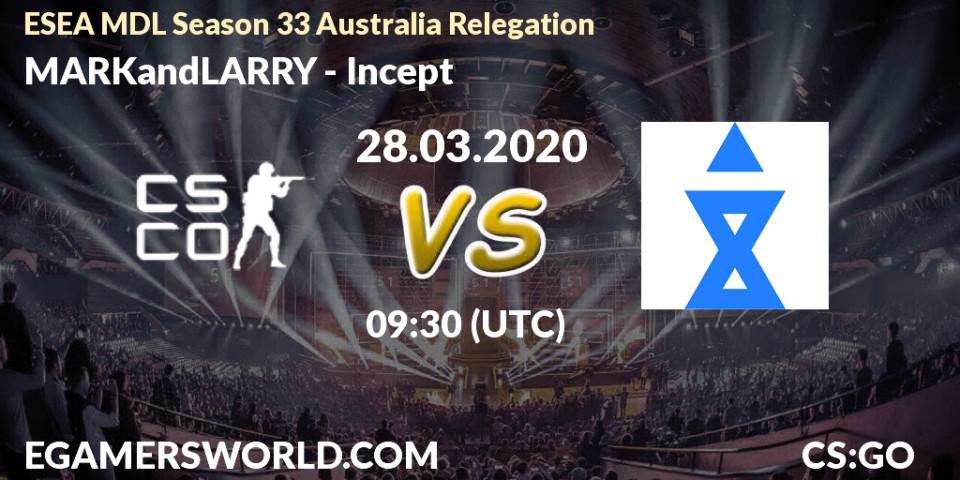 MARKandLARRY vs Incept: Betting TIp, Match Prediction. 28.03.20. CS2 (CS:GO), ESEA MDL Season 33 Australia Relegation
