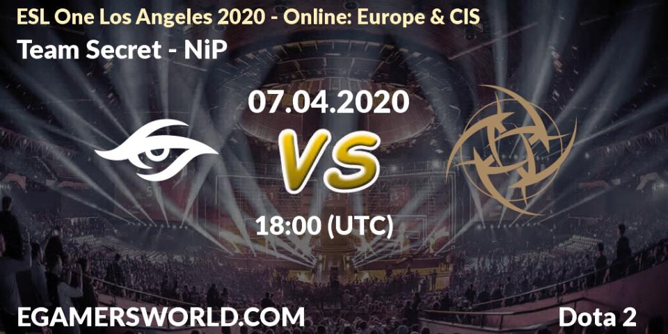 Team Secret vs NiP: Betting TIp, Match Prediction. 07.04.20. Dota 2, ESL One Los Angeles 2020 - Online: Europe & CIS