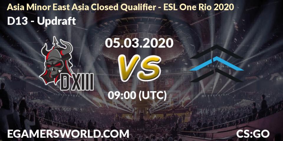 D13 vs Updraft: Betting TIp, Match Prediction. 05.03.20. CS2 (CS:GO), Asia Minor East Asia Closed Qualifier - ESL One Rio 2020