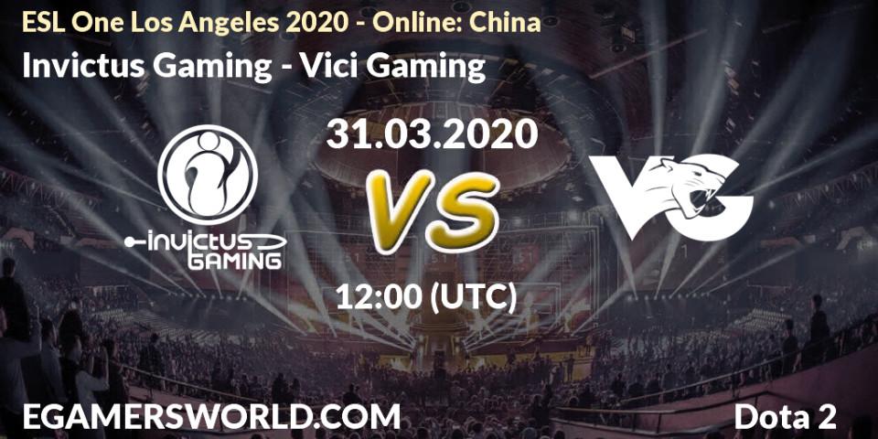 Invictus Gaming vs Vici Gaming: Betting TIp, Match Prediction. 31.03.2020 at 12:02. Dota 2, ESL One Los Angeles 2020 - Online: China