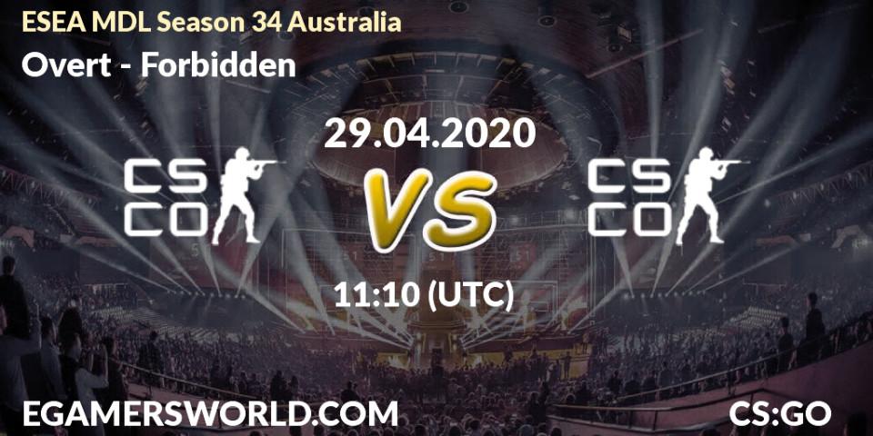 Overt vs Forbidden: Betting TIp, Match Prediction. 29.04.2020 at 11:10. Counter-Strike (CS2), ESEA MDL Season 34 Australia