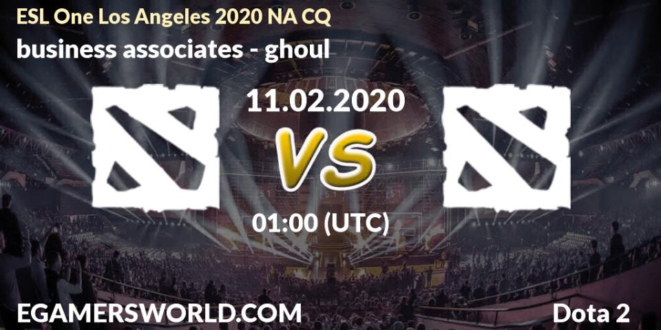 business associates vs ghoul: Betting TIp, Match Prediction. 11.02.2020 at 01:48. Dota 2, ESL One Los Angeles 2020 NA CQ