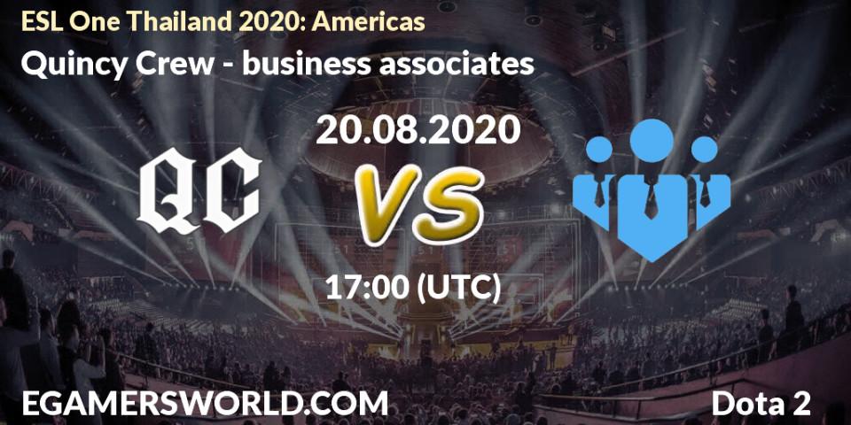 Quincy Crew vs business associates: Betting TIp, Match Prediction. 20.08.2020 at 17:03. Dota 2, ESL One Thailand 2020: Americas