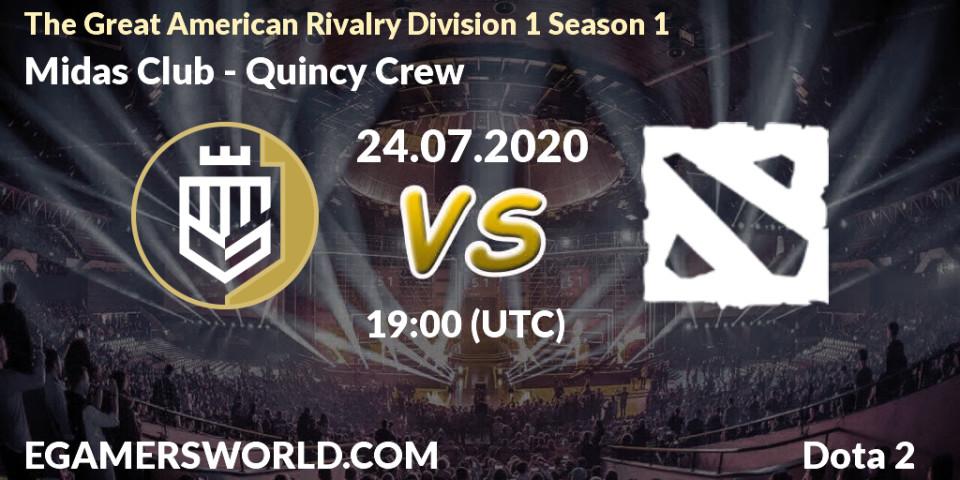 Midas Club vs Quincy Crew: Betting TIp, Match Prediction. 23.07.2020 at 19:26. Dota 2, The Great American Rivalry Division 1 Season 1