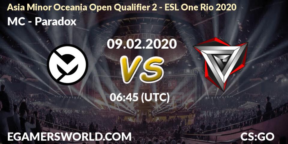 MC vs Paradox: Betting TIp, Match Prediction. 09.02.20. CS2 (CS:GO), Asia Minor Oceania Open Qualifier 2 - ESL One Rio 2020
