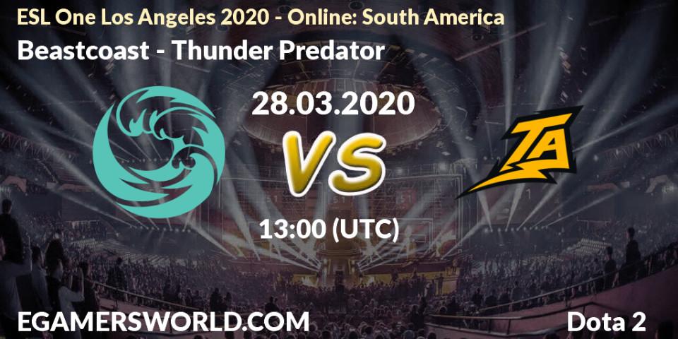 Beastcoast vs Thunder Predator: Betting TIp, Match Prediction. 28.03.20. Dota 2, ESL One Los Angeles 2020 - Online: South America