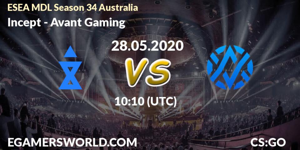 Incept vs Avant Gaming: Betting TIp, Match Prediction. 28.05.20. CS2 (CS:GO), ESEA MDL Season 34 Australia