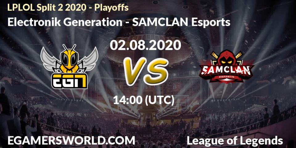 Electronik Generation vs SAMCLAN Esports: Betting TIp, Match Prediction. 02.08.2020 at 14:00. LoL, LPLOL Split 2 2020 - Playoffs