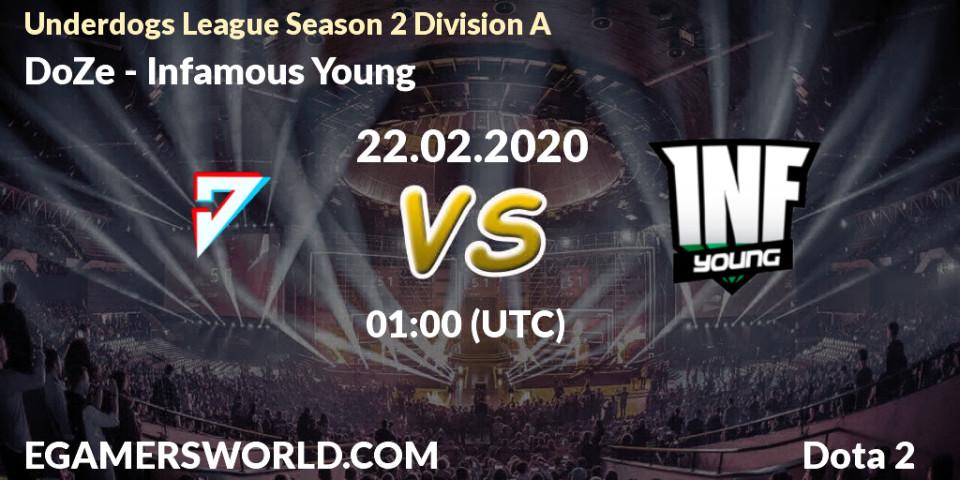 DoZe vs Infamous Young: Betting TIp, Match Prediction. 22.02.20. Dota 2, Underdogs League Season 2 Division A