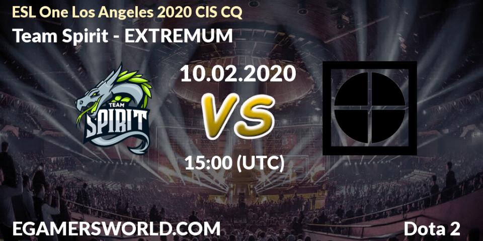 Team Spirit vs EXTREMUM: Betting TIp, Match Prediction. 10.02.2020 at 15:21. Dota 2, ESL One Los Angeles 2020 CIS CQ
