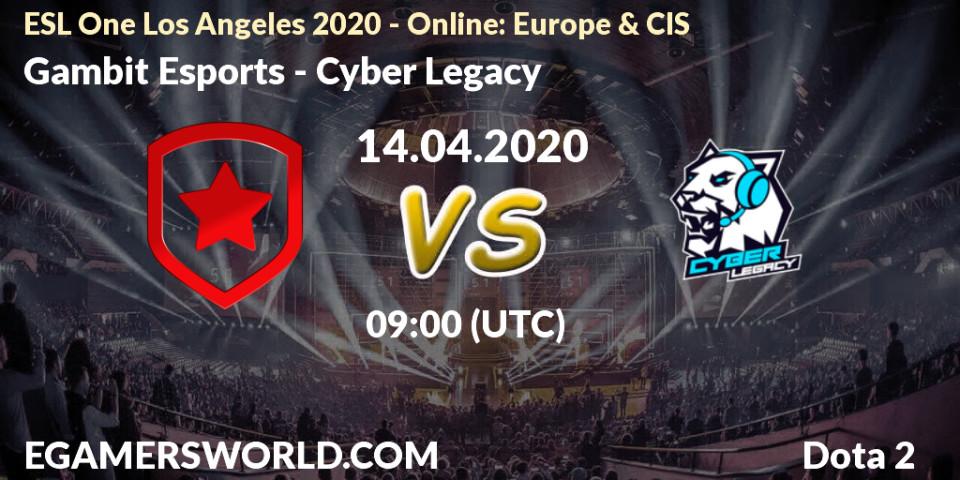 Gambit Esports vs Cyber Legacy: Betting TIp, Match Prediction. 14.04.20. Dota 2, ESL One Los Angeles 2020 - Online: Europe & CIS