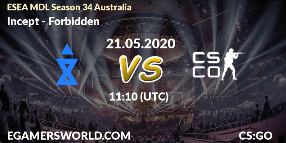 Incept vs Forbidden: Betting TIp, Match Prediction. 25.05.20. CS2 (CS:GO), ESEA MDL Season 34 Australia