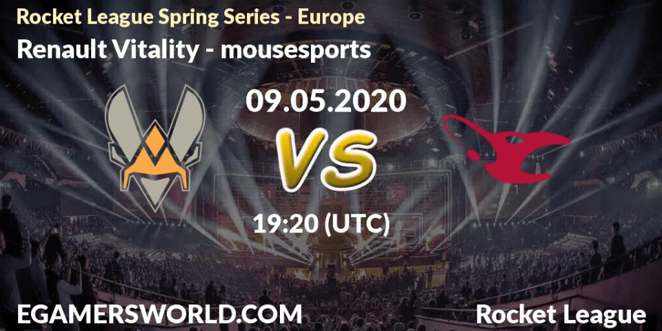 Renault Vitality vs mousesports: Betting TIp, Match Prediction. 09.05.20. Rocket League, Rocket League Spring Series - Europe