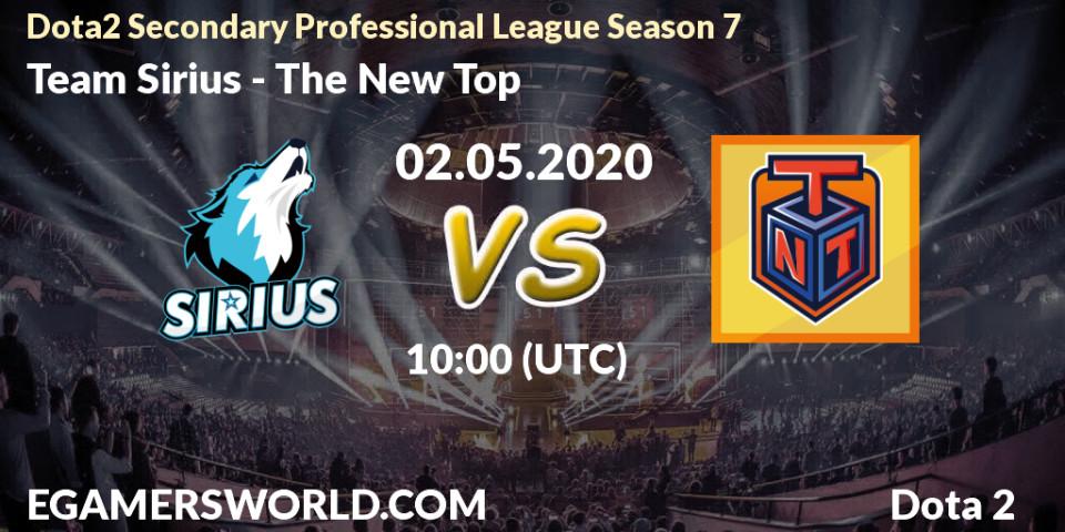 Team Sirius vs The New Top: Betting TIp, Match Prediction. 02.05.2020 at 09:34. Dota 2, Dota2 Secondary Professional League 2020