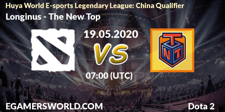 Longinus vs The New Top: Betting TIp, Match Prediction. 19.05.2020 at 07:27. Dota 2, Huya World E-sports Legendary League: China Qualifier