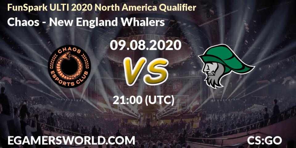 Chaos vs New England Whalers: Betting TIp, Match Prediction. 09.08.2020 at 20:55. Counter-Strike (CS2), FunSpark ULTI 2020 North America Qualifier