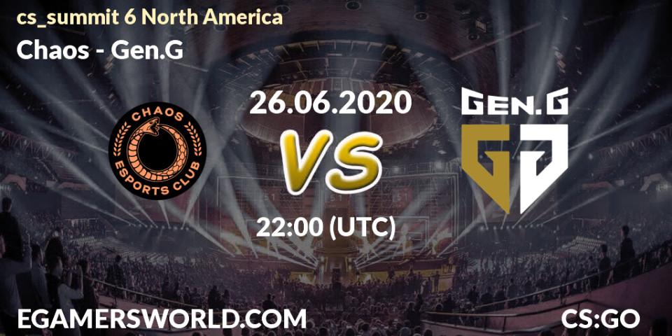 Chaos vs Gen.G: Betting TIp, Match Prediction. 26.06.2020 at 22:10. Counter-Strike (CS2), cs_summit 6 North America