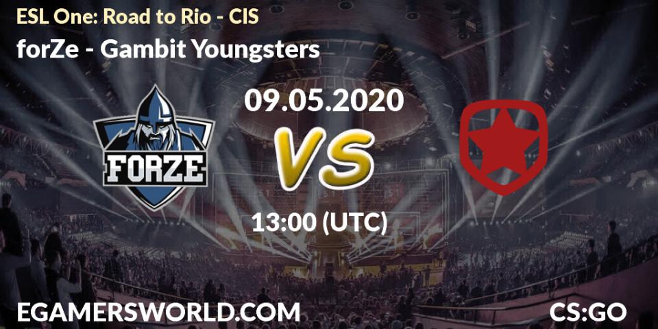 forZe vs Gambit Youngsters: Betting TIp, Match Prediction. 09.05.2020 at 13:30. Counter-Strike (CS2), ESL One: Road to Rio - CIS