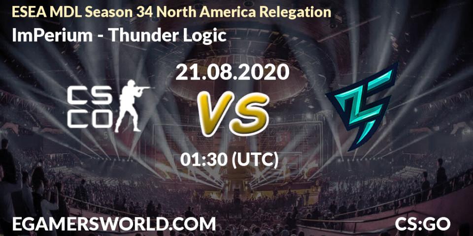 ImPerium vs Thunder Logic: Betting TIp, Match Prediction. 21.08.20. CS2 (CS:GO), ESEA MDL Season 34 North America Relegation
