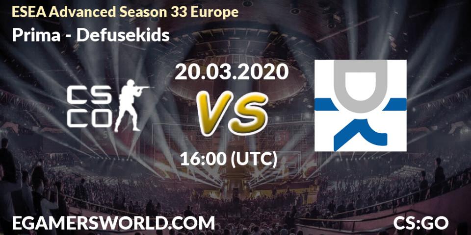 Prima vs Defusekids: Betting TIp, Match Prediction. 20.03.20. CS2 (CS:GO), ESEA Advanced Season 33 Europe