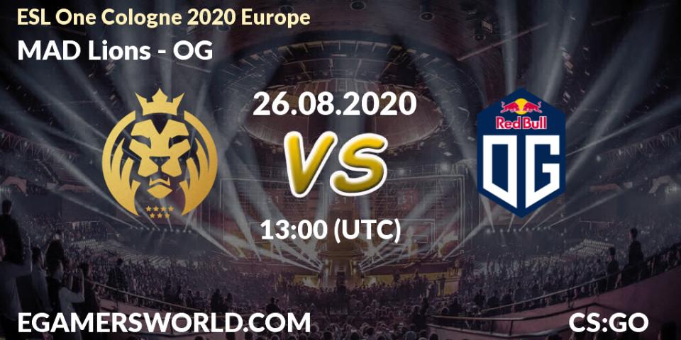 MAD Lions vs OG: Betting TIp, Match Prediction. 26.08.2020 at 13:00. Counter-Strike (CS2), ESL One Cologne 2020 Europe