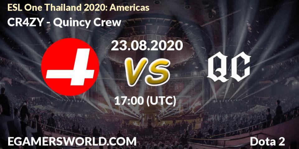CR4ZY vs Quincy Crew: Betting TIp, Match Prediction. 23.08.2020 at 17:00. Dota 2, ESL One Thailand 2020: Americas