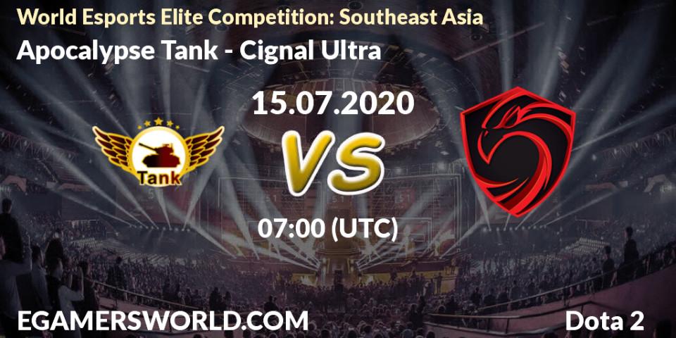 Apocalypse Tank vs Cignal Ultra: Betting TIp, Match Prediction. 15.07.2020 at 07:28. Dota 2, World Esports Elite Competition: Southeast Asia