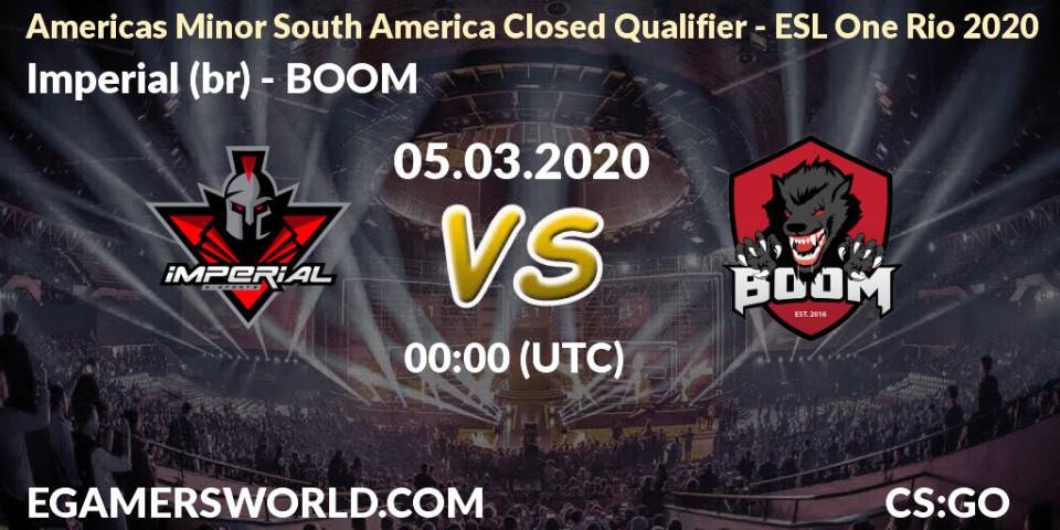 Imperial (br) vs BOOM: Betting TIp, Match Prediction. 05.03.2020 at 00:00. Counter-Strike (CS2), Americas Minor South America Closed Qualifier - ESL One Rio 2020