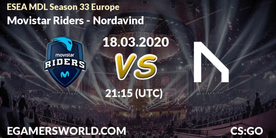 Movistar Riders vs Nordavind: Betting TIp, Match Prediction. 18.03.2020 at 21:15. Counter-Strike (CS2), ESEA MDL Season 33 Europe