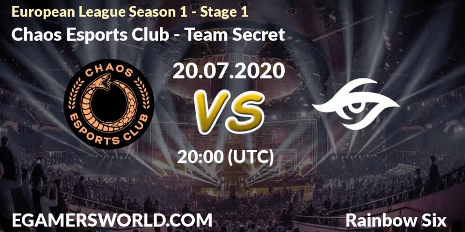 Chaos Esports Club vs Team Secret: Betting TIp, Match Prediction. 20.07.20. Rainbow Six, European League Season 1 - Stage 1