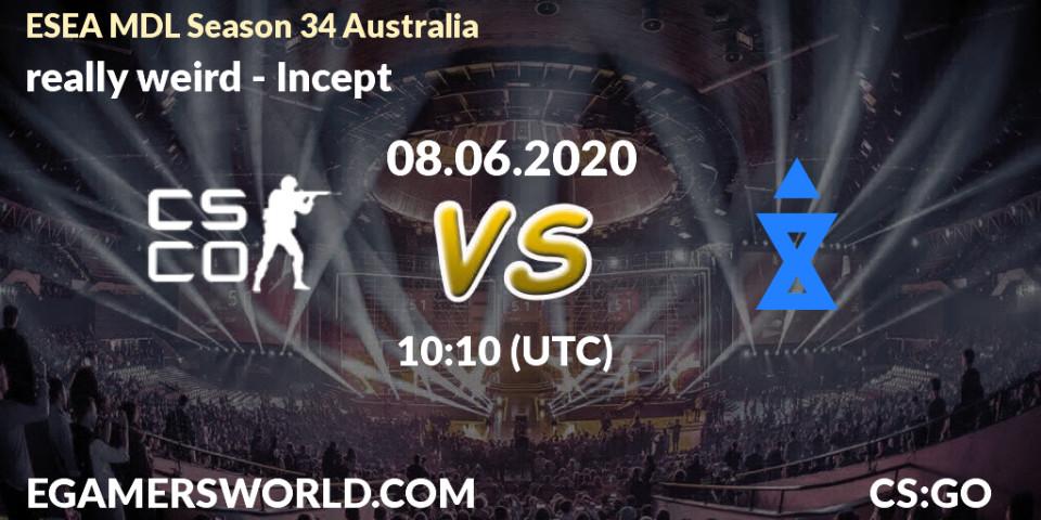 really weird vs Incept: Betting TIp, Match Prediction. 11.06.20. CS2 (CS:GO), ESEA MDL Season 34 Australia