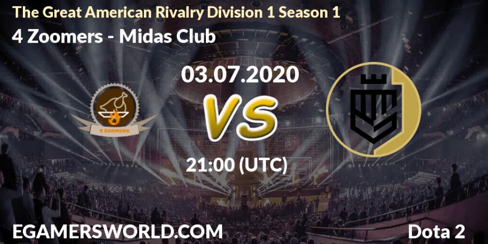 4 Zoomers vs Midas Club: Betting TIp, Match Prediction. 03.07.20. Dota 2, The Great American Rivalry Division 1 Season 1