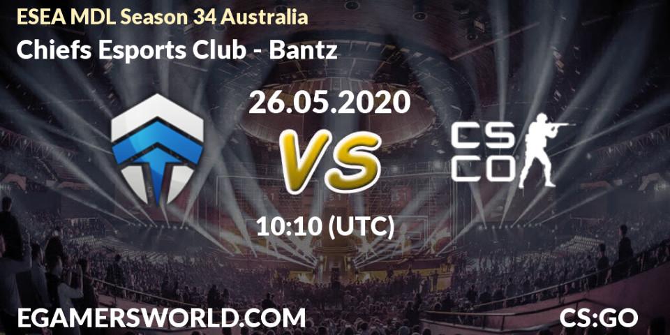 Chiefs Esports Club vs Bantz: Betting TIp, Match Prediction. 31.05.2020 at 09:10. Counter-Strike (CS2), ESEA MDL Season 34 Australia