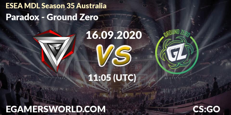 Paradox vs Ground Zero: Betting TIp, Match Prediction. 16.09.20. CS2 (CS:GO), ESEA MDL Season 35 Australia