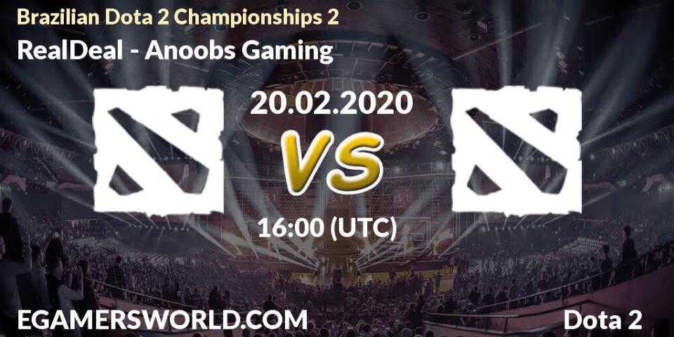 RealDeal vs Anoobs Gaming: Betting TIp, Match Prediction. 20.02.2020 at 18:13. Dota 2, Brazilian Dota 2 Championships 2