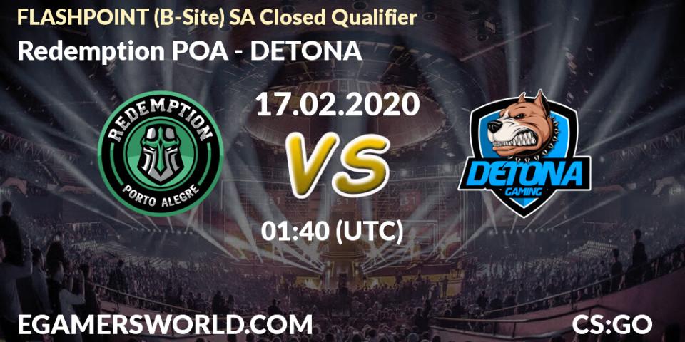 Redemption POA vs DETONA: Betting TIp, Match Prediction. 17.02.20. CS2 (CS:GO), FLASHPOINT South America Closed Qualifier