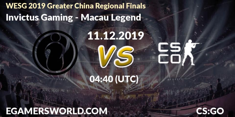 Invictus Gaming vs Macau Legend: Betting TIp, Match Prediction. 11.12.2019 at 05:15. Counter-Strike (CS2), WESG 2019 Greater China Regional Finals