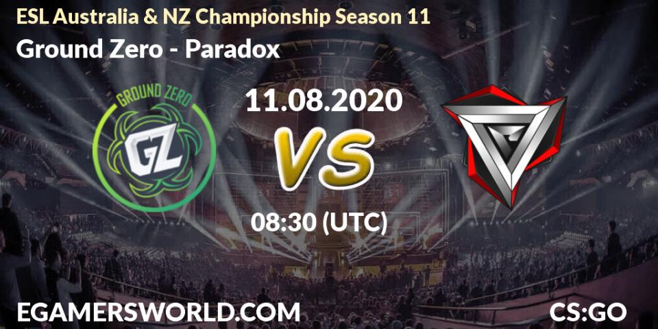 Ground Zero vs Paradox: Betting TIp, Match Prediction. 11.08.2020 at 08:30. Counter-Strike (CS2), ESL Australia & NZ Championship Season 11