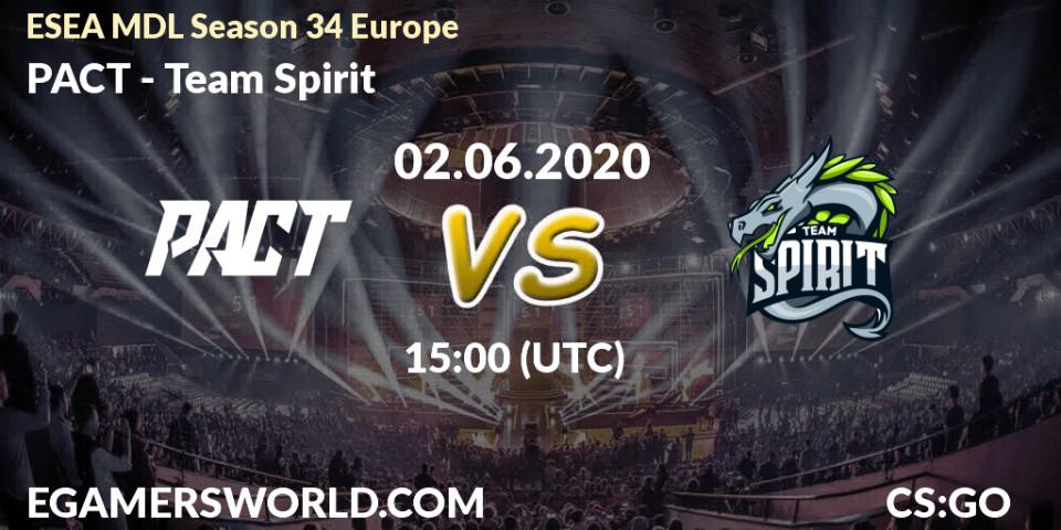 PACT vs Team Spirit: Betting TIp, Match Prediction. 02.06.2020 at 15:00. Counter-Strike (CS2), ESEA MDL Season 34 Europe
