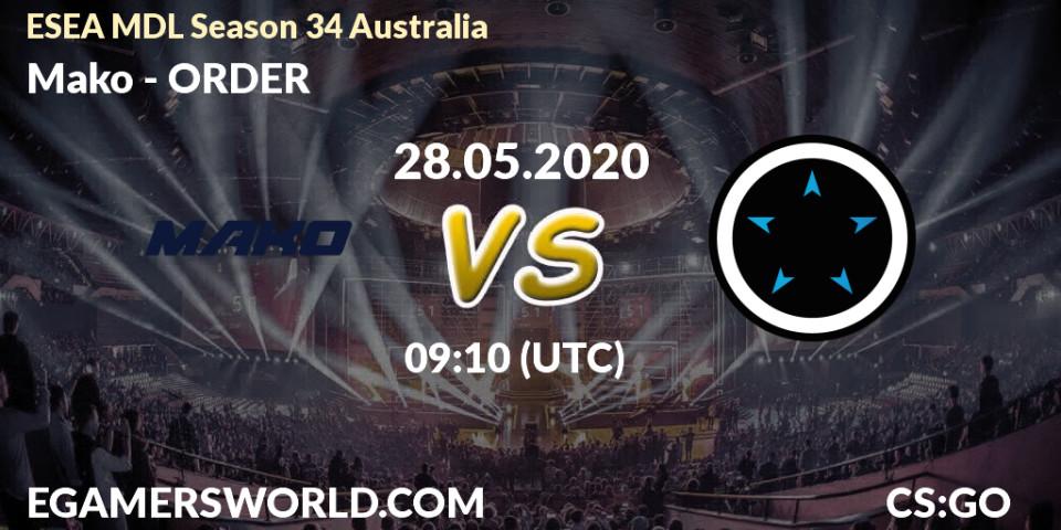 Mako vs ORDER: Betting TIp, Match Prediction. 28.05.2020 at 09:10. Counter-Strike (CS2), ESEA MDL Season 34 Australia