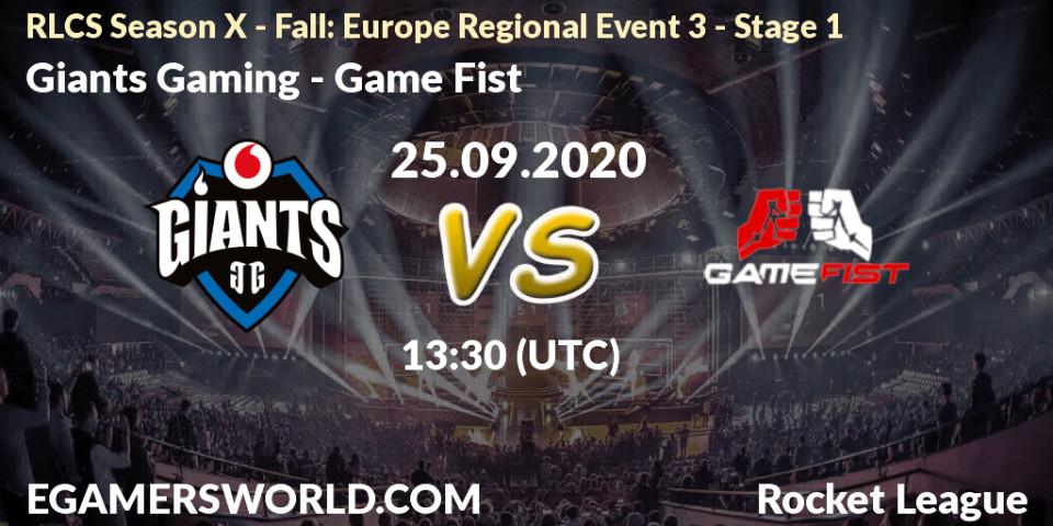Giants Gaming vs Game Fist: Betting TIp, Match Prediction. 25.09.20. Rocket League, RLCS Season X - Fall: Europe Regional Event 3 - Stage 1
