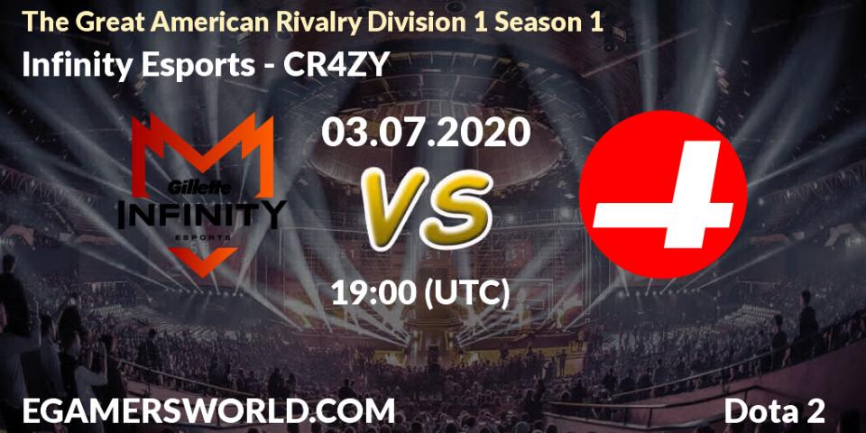 Infinity Esports vs CR4ZY: Betting TIp, Match Prediction. 03.07.2020 at 21:05. Dota 2, The Great American Rivalry Division 1 Season 1