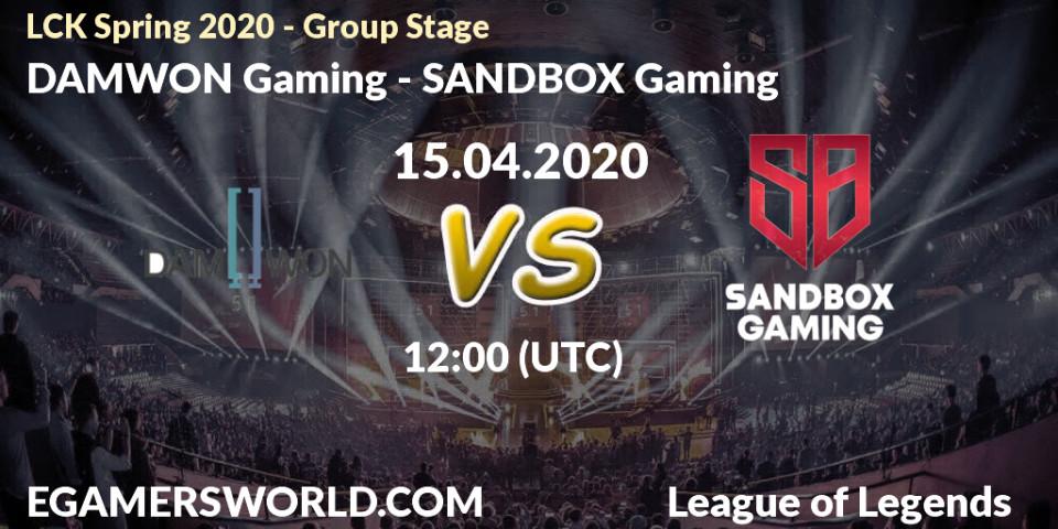 DAMWON Gaming vs SANDBOX Gaming: Betting TIp, Match Prediction. 15.04.2020 at 10:53. LoL, LCK Spring 2020 - Group Stage