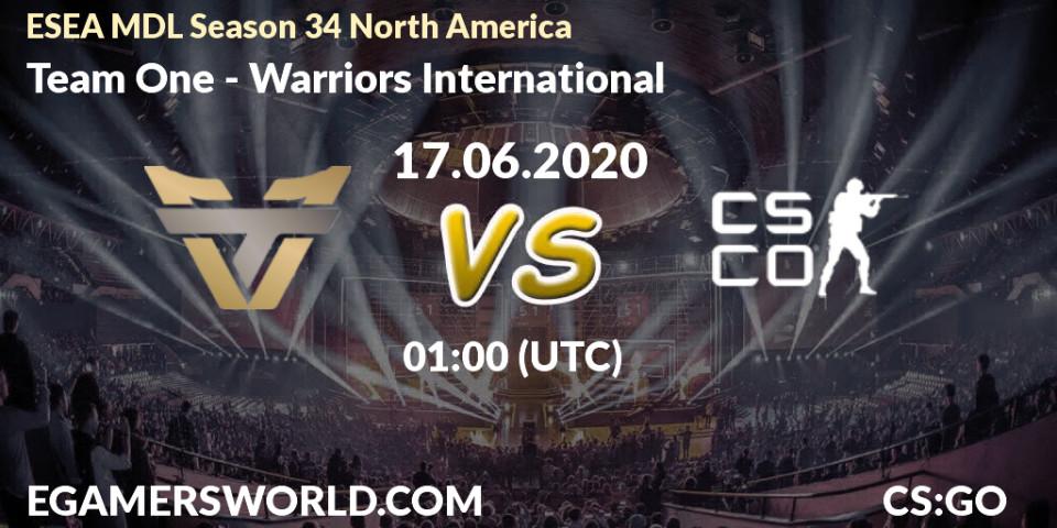 Team One vs Warriors International: Betting TIp, Match Prediction. 17.06.20. CS2 (CS:GO), ESEA MDL Season 34 North America