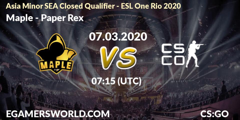 Maple vs Paper Rex: Betting TIp, Match Prediction. 07.03.20. CS2 (CS:GO), Asia Minor SEA Closed Qualifier - ESL One Rio 2020