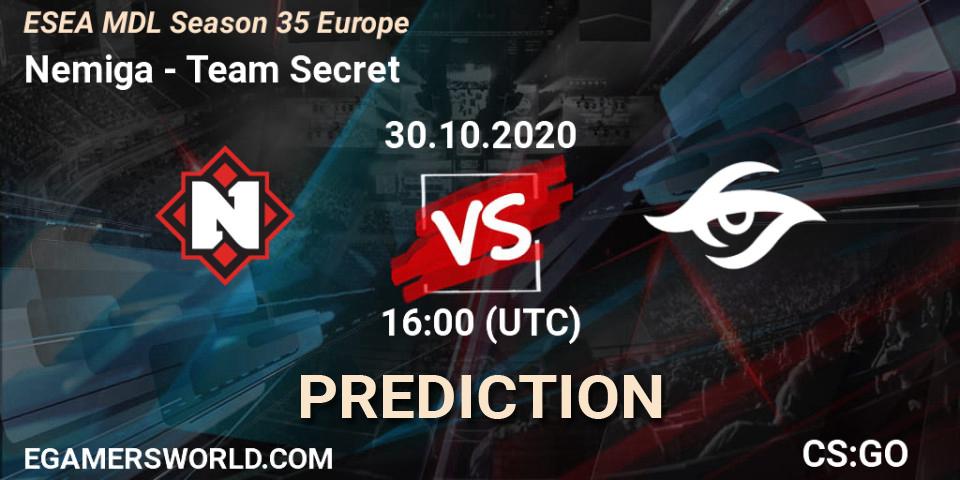 Nemiga vs Team Secret: Betting TIp, Match Prediction. 30.10.2020 at 16:00. Counter-Strike (CS2), ESEA MDL Season 35 Europe
