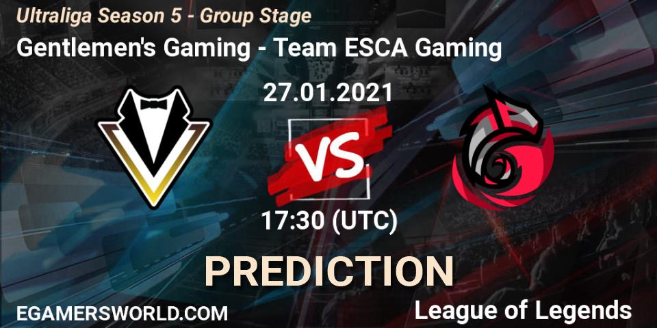 Gentlemen's Gaming vs Team ESCA Gaming: Betting TIp, Match Prediction. 27.01.2021 at 17:30. LoL, Ultraliga Season 5 - Group Stage
